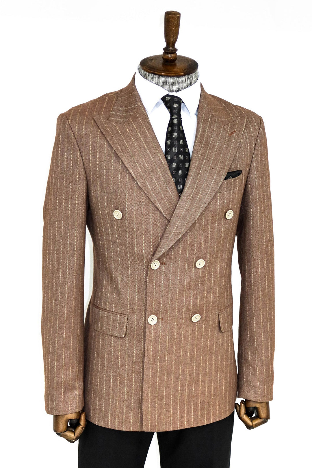 WSS Striped Double Breasted Beige Men Blazer and Trousers Combination - Dráma