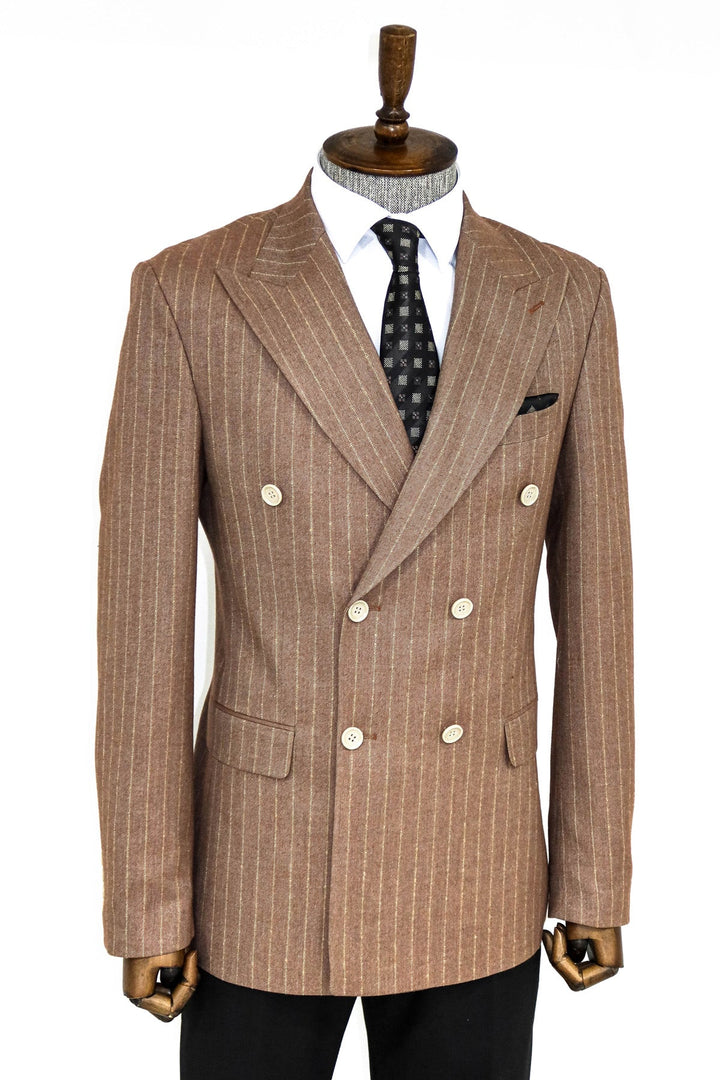 WSS Striped Double Breasted Beige Men Blazer and Trousers Combination - Dráma