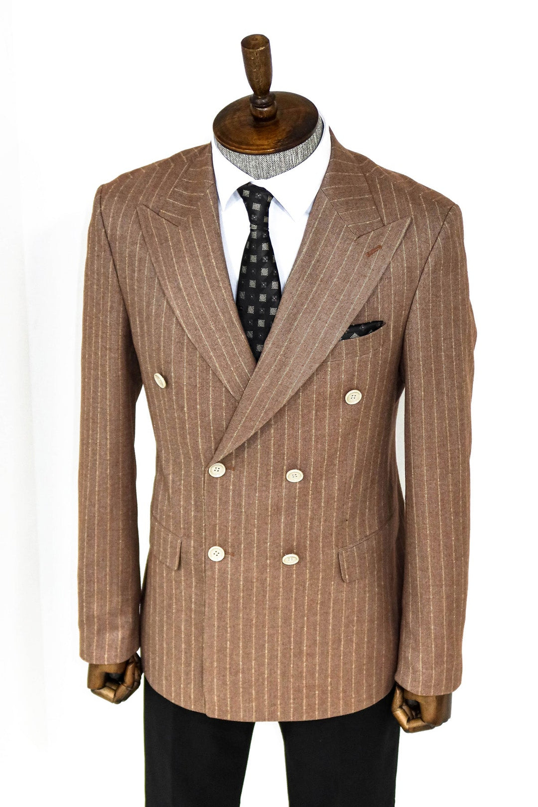 WSS Striped Double Breasted Beige Men Blazer and Trousers Combination - Dráma