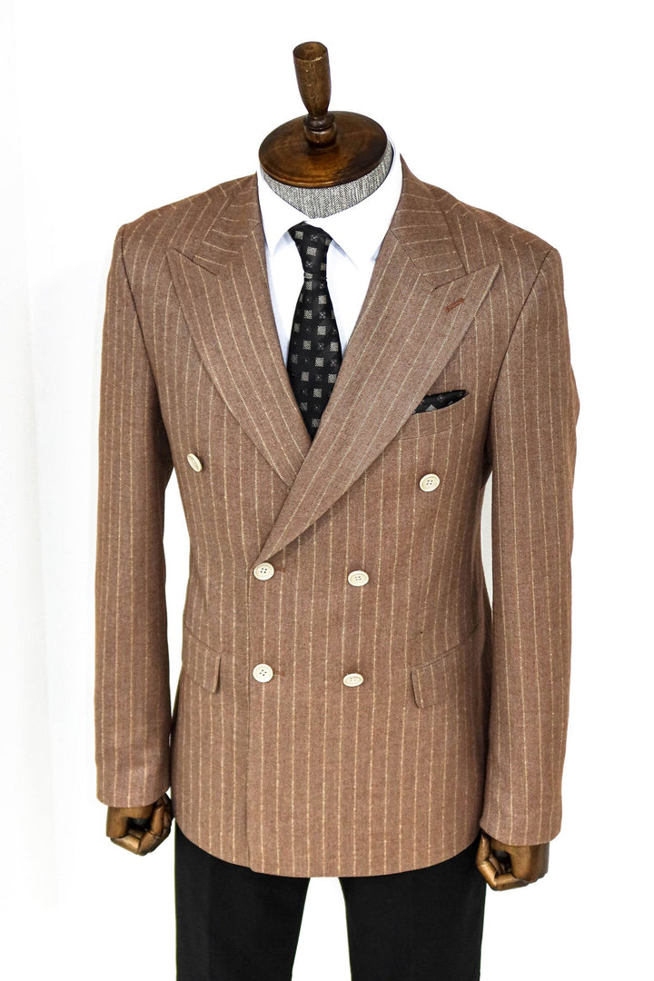 WSS Striped Double Breasted Beige Men Blazer and Trousers Combination - Dráma
