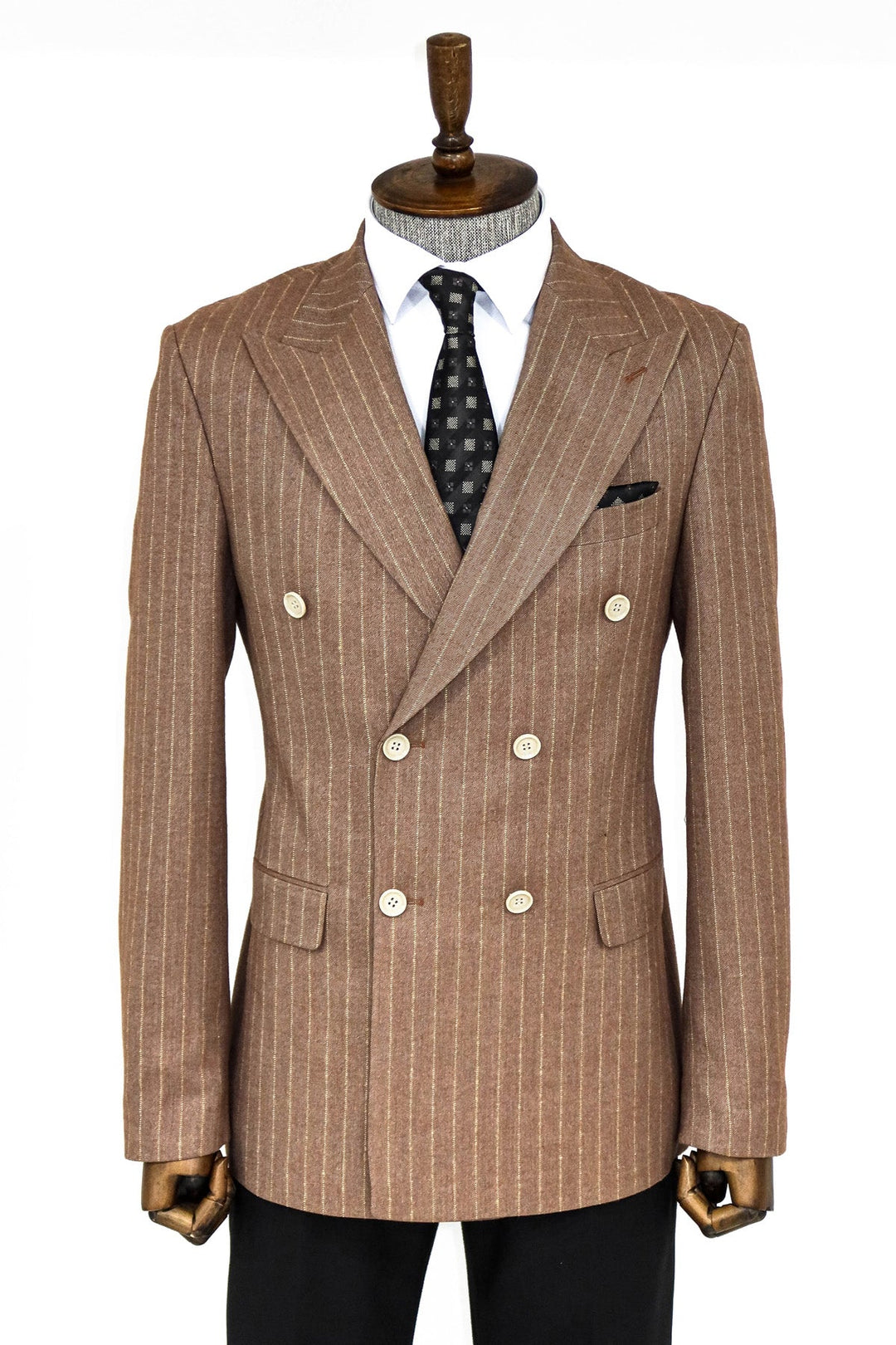 WSS Striped Double Breasted Beige Men Blazer and Trousers Combination - Dráma