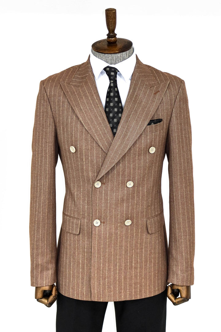 WSS Striped Double Breasted Beige Men Blazer and Trousers Combination - Dráma