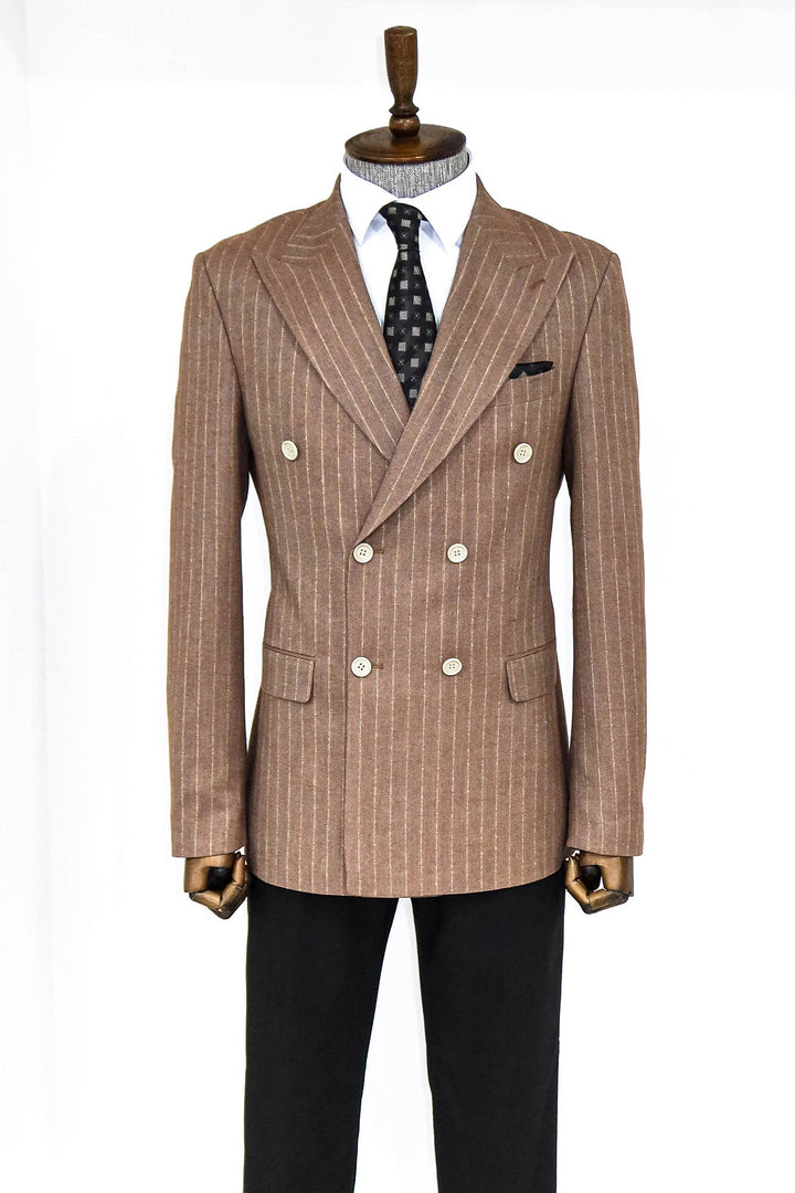 WSS Striped Double Breasted Beige Men Blazer and Trousers Combination - Dráma