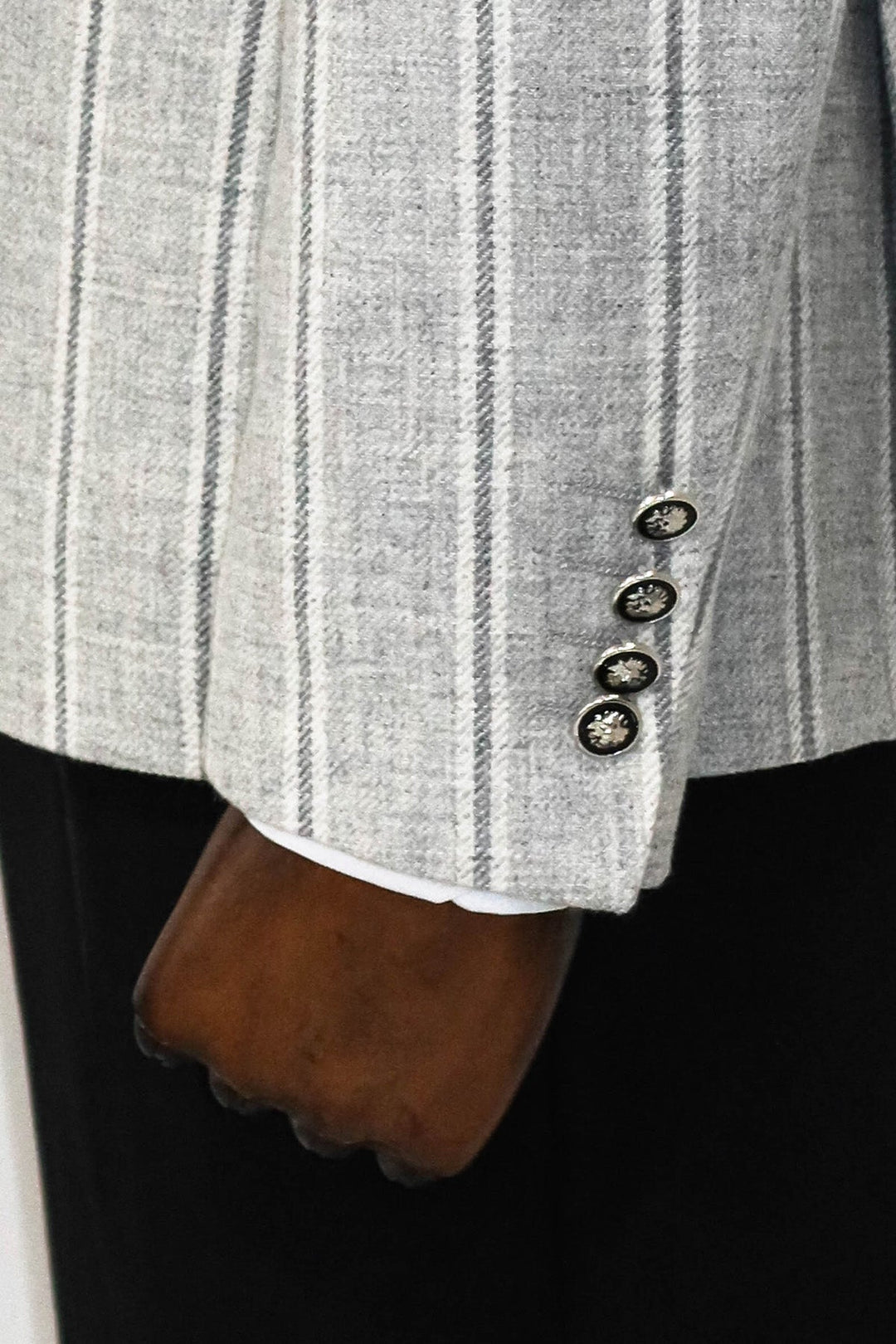 WSS Wide Lapel Striped Double Breasted Grey Men Blazer and Trousers Combination - Carpi