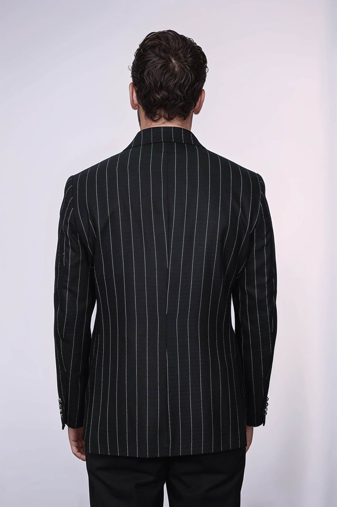 WSS Double Breasted Slim Fit Striped Black Men Blazer  - Medford