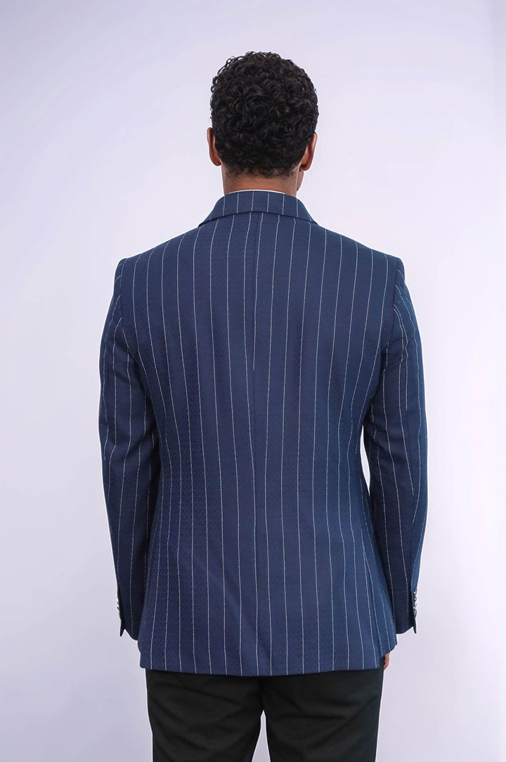 WSS Double Breasted Slim Fit Striped Navy Blue Men Blazer  - Tarragona
