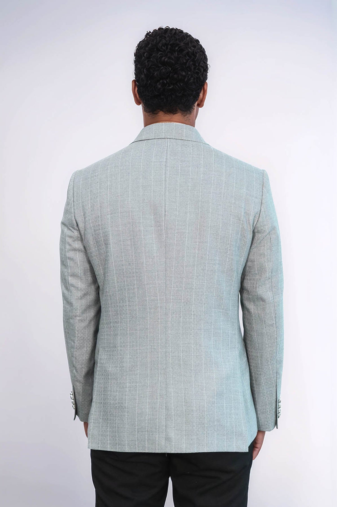 WSS Double Breasted Slim Fit Striped Grey Men Blazer  - Chihuahua