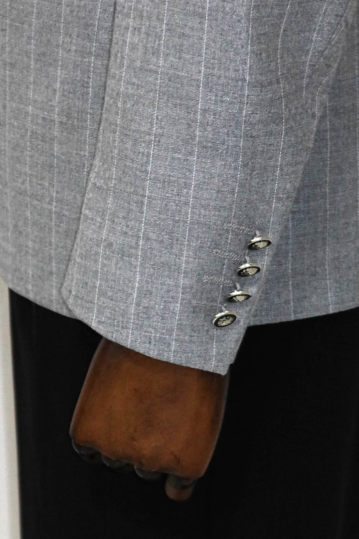 WSS Double Breasted Slim Fit Striped Grey Men Blazer and Trousers Combination  - Birmingham