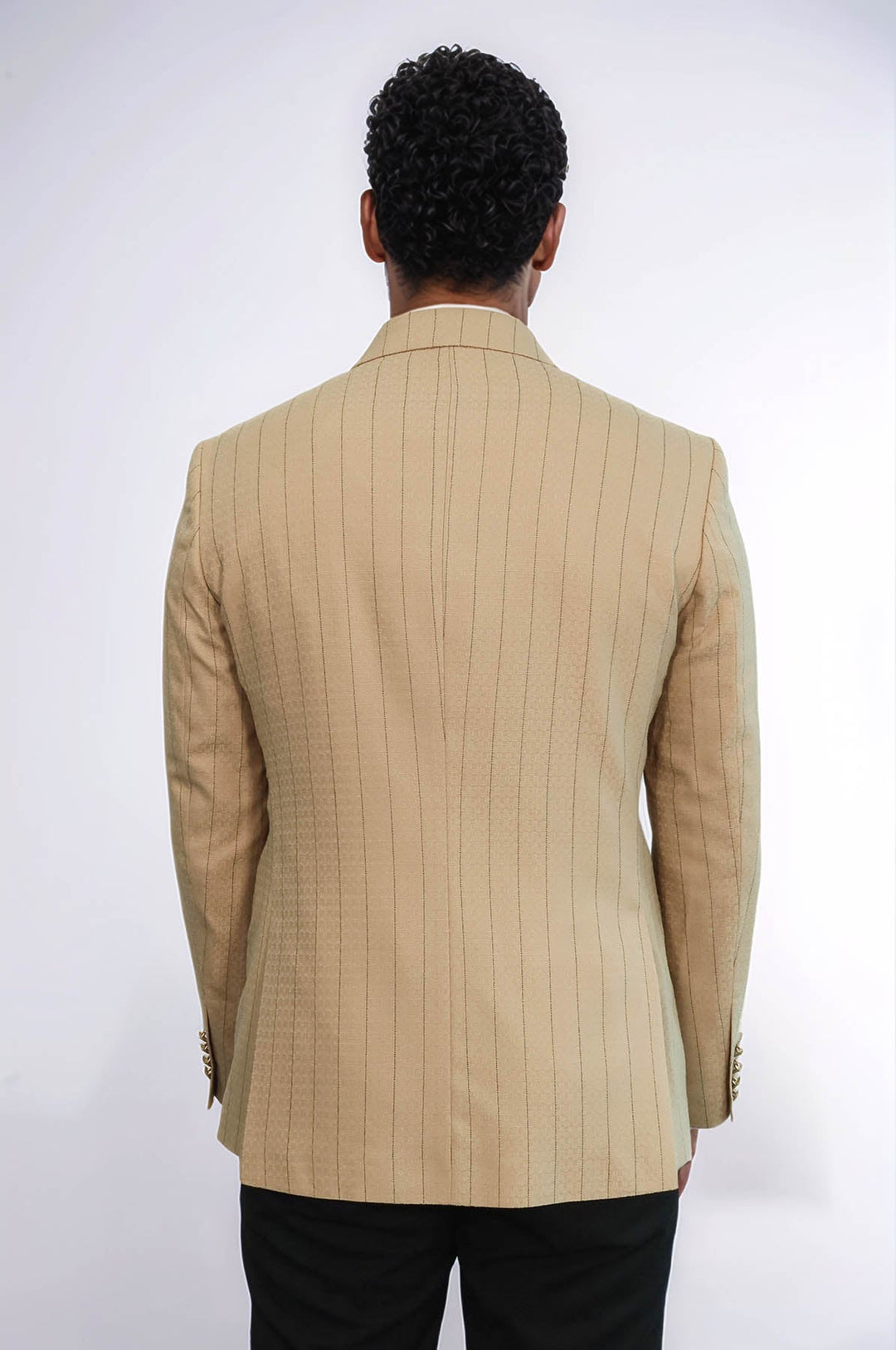 WSS Double Breasted Slim Fit Striped Cream Men Blazer  - Monroe