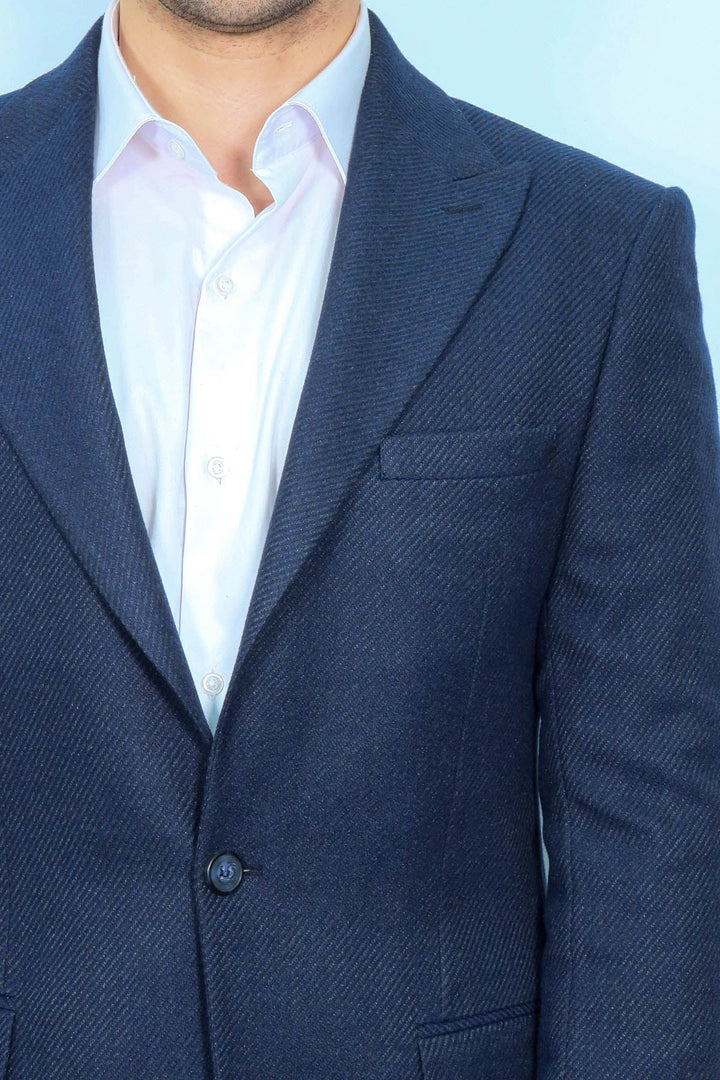 WSS Slim Fit Patterned Dark Blue Men Blazer  - Redding