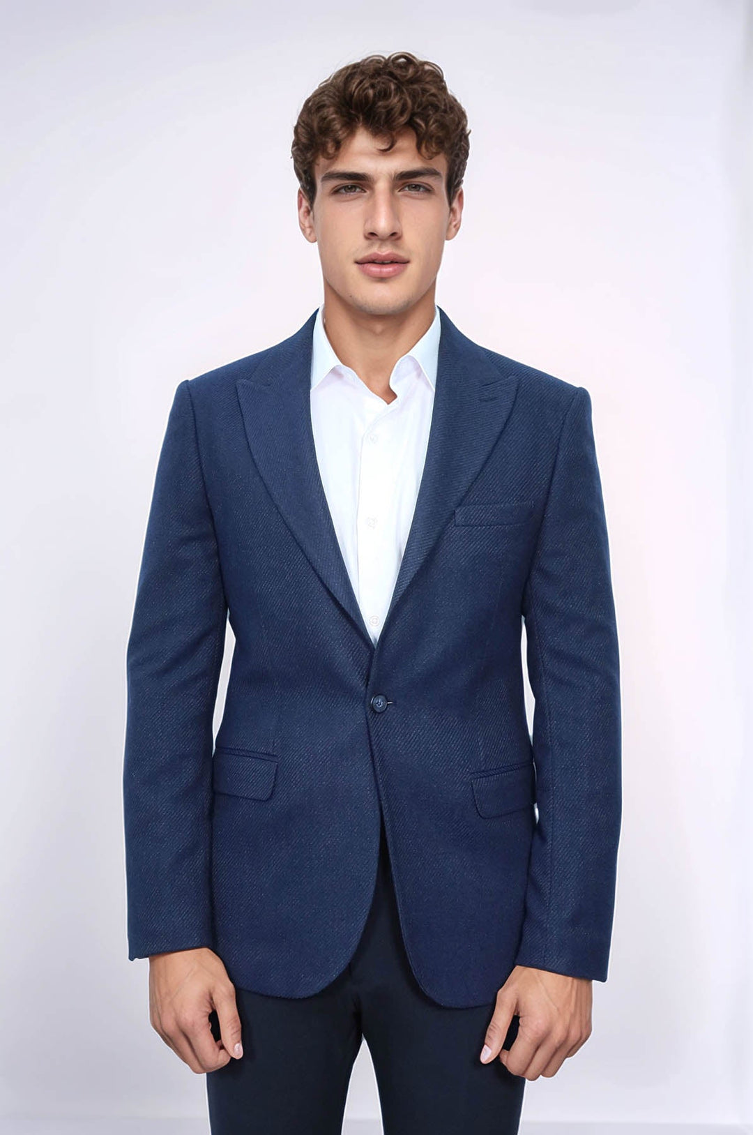 WSS Slim Fit Patterned Dark Blue Men Blazer  - Redding