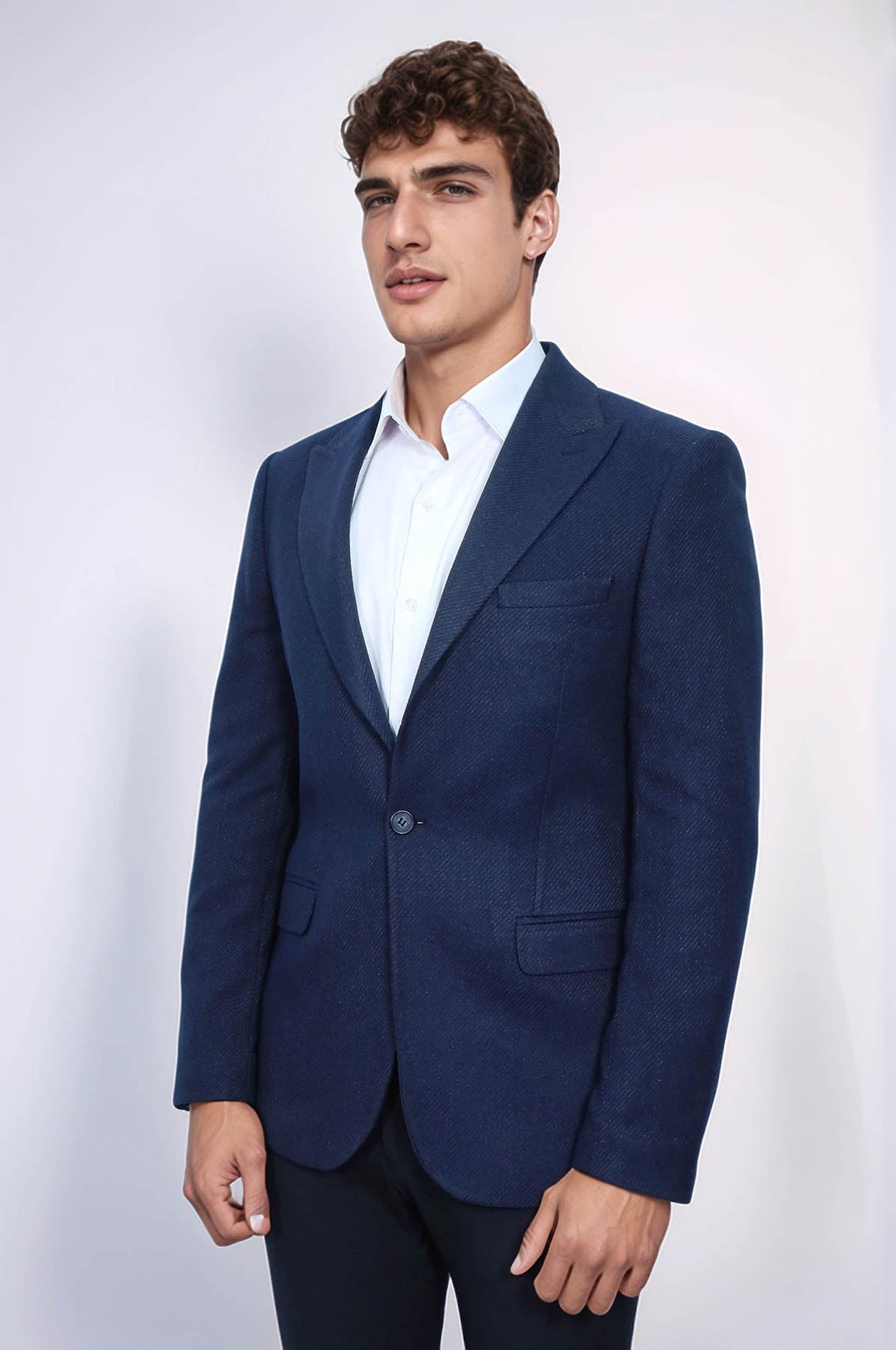 WSS Slim Fit Patterned Dark Blue Men Blazer  - Redding