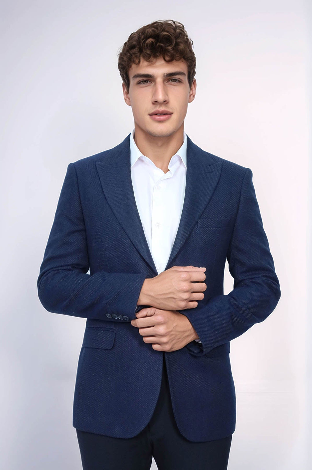 WSS Slim Fit Patterned Dark Blue Men Blazer  - Redding