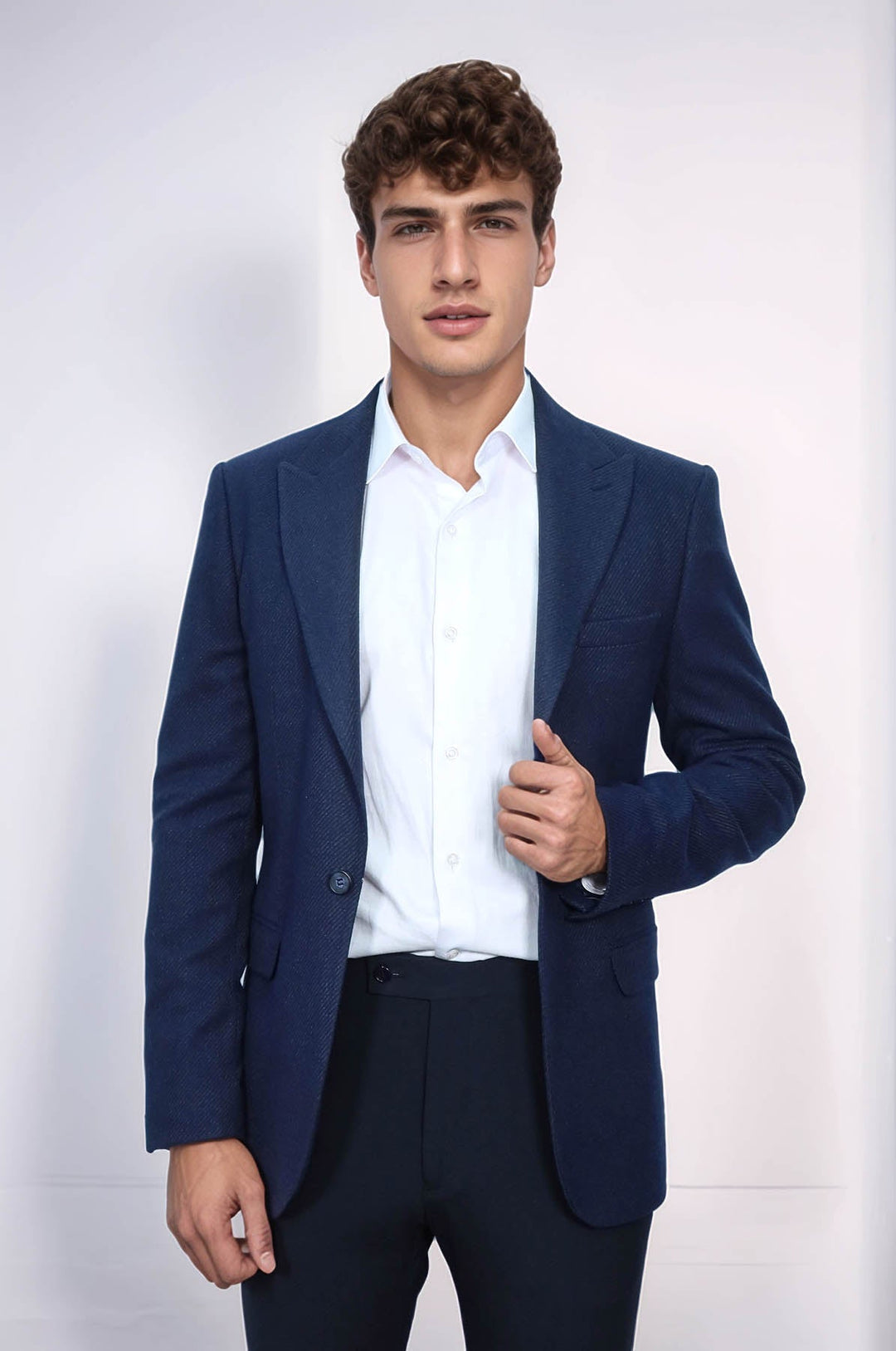 WSS Slim Fit Patterned Dark Blue Men Blazer  - Redding