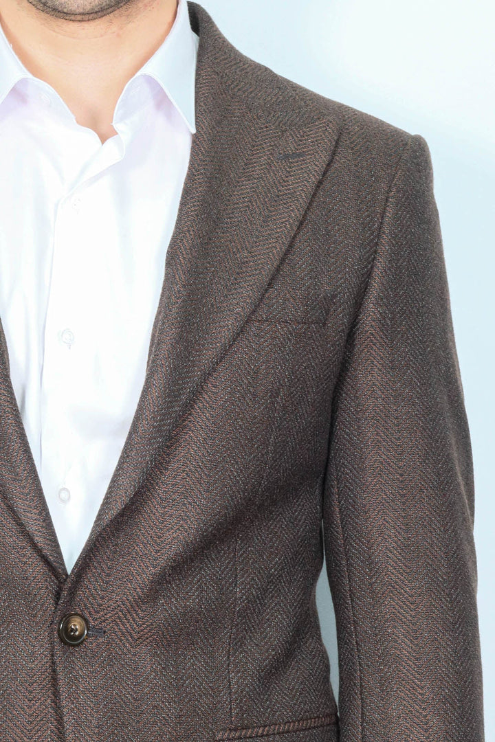 WSS Slim Fit Patterned Brown Men Blazer  - Surrey