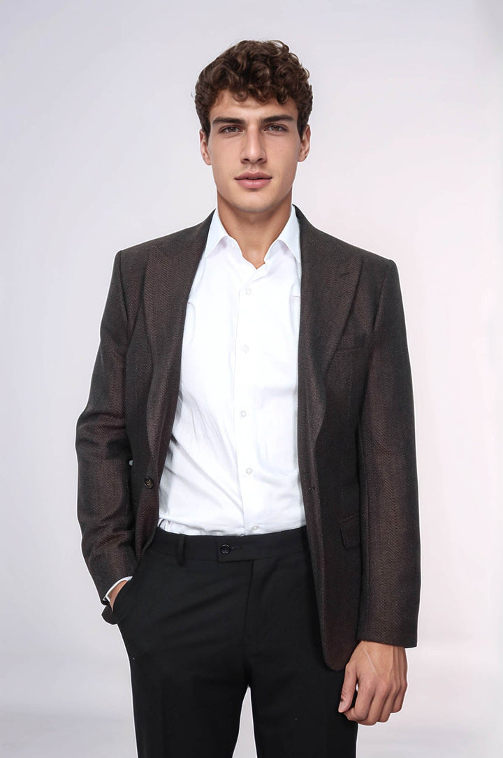WSS Slim Fit Patterned Brown Men Blazer  - Surrey