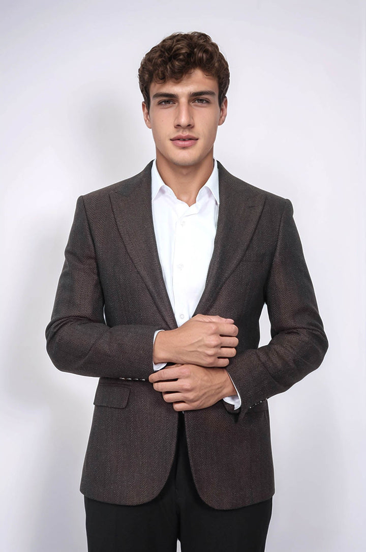 WSS Slim Fit Patterned Brown Men Blazer  - Surrey