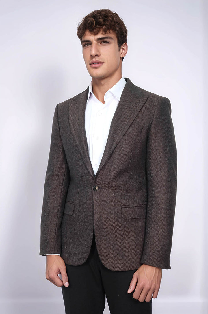 WSS Slim Fit Patterned Brown Men Blazer  - Surrey