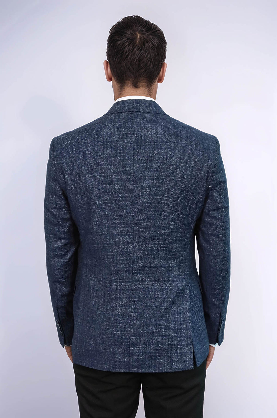 WSS Patterned Wide Lapel Navy Blue Men Blazer  - Oberhausen
