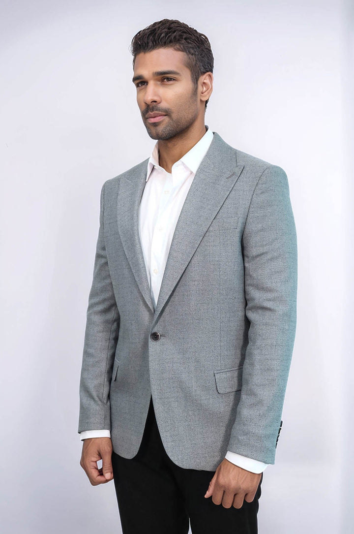 WSS Patterned Wide Lapel Grey Men Blazer  - Trujillo Alto