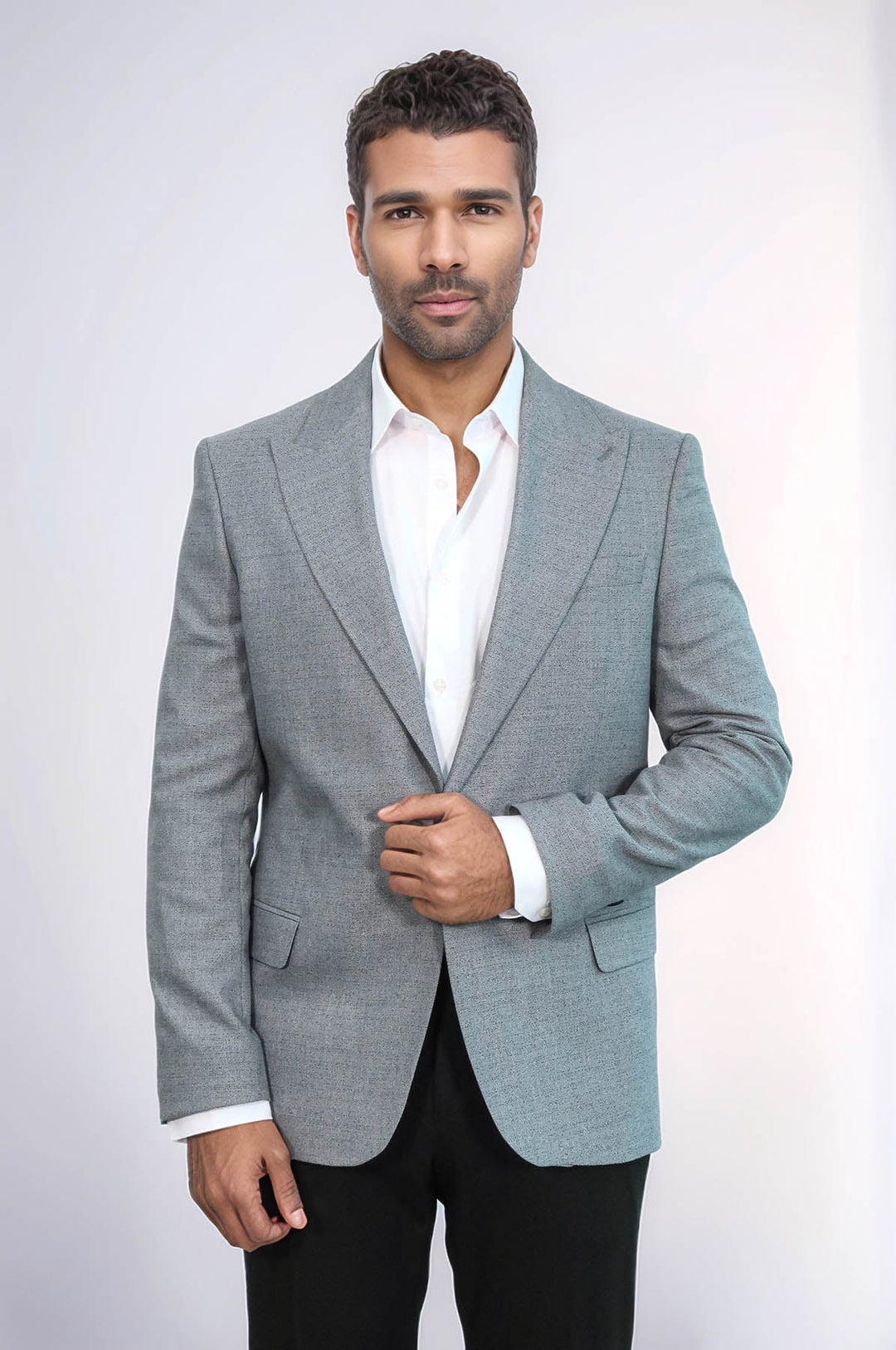 WSS Patterned Wide Lapel Grey Men Blazer  - Trujillo Alto