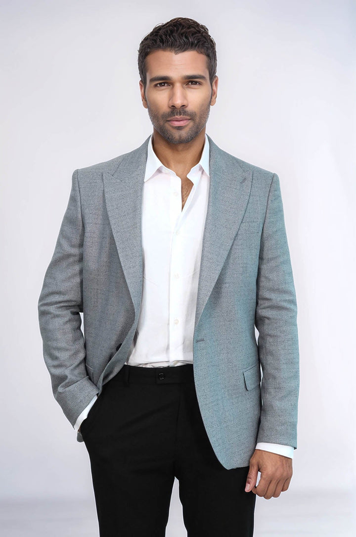 WSS Patterned Wide Lapel Grey Men Blazer  - Trujillo Alto