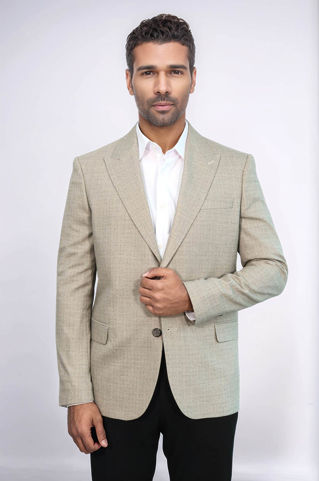 WSS Patterned Wide Lapel Cream Men Blazer  - Corigliano Calabro