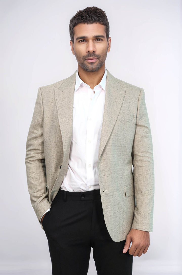WSS Patterned Wide Lapel Cream Men Blazer  - Corigliano Calabro