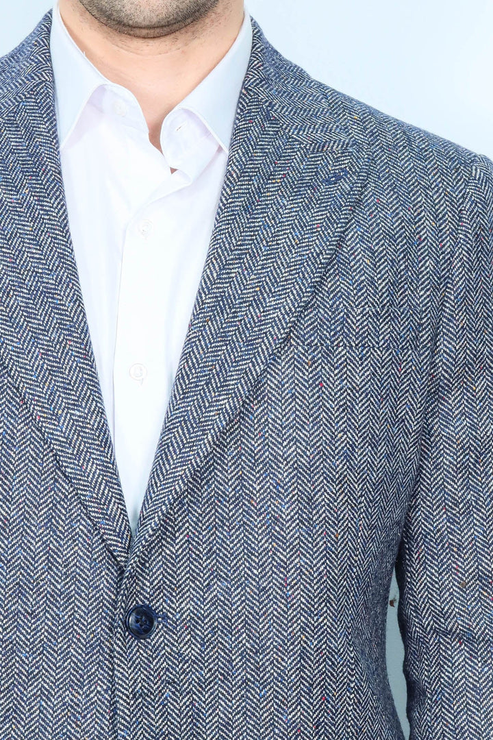 WSS Houndstooth Pattern Wool Blue Men Blazer  - Créteil