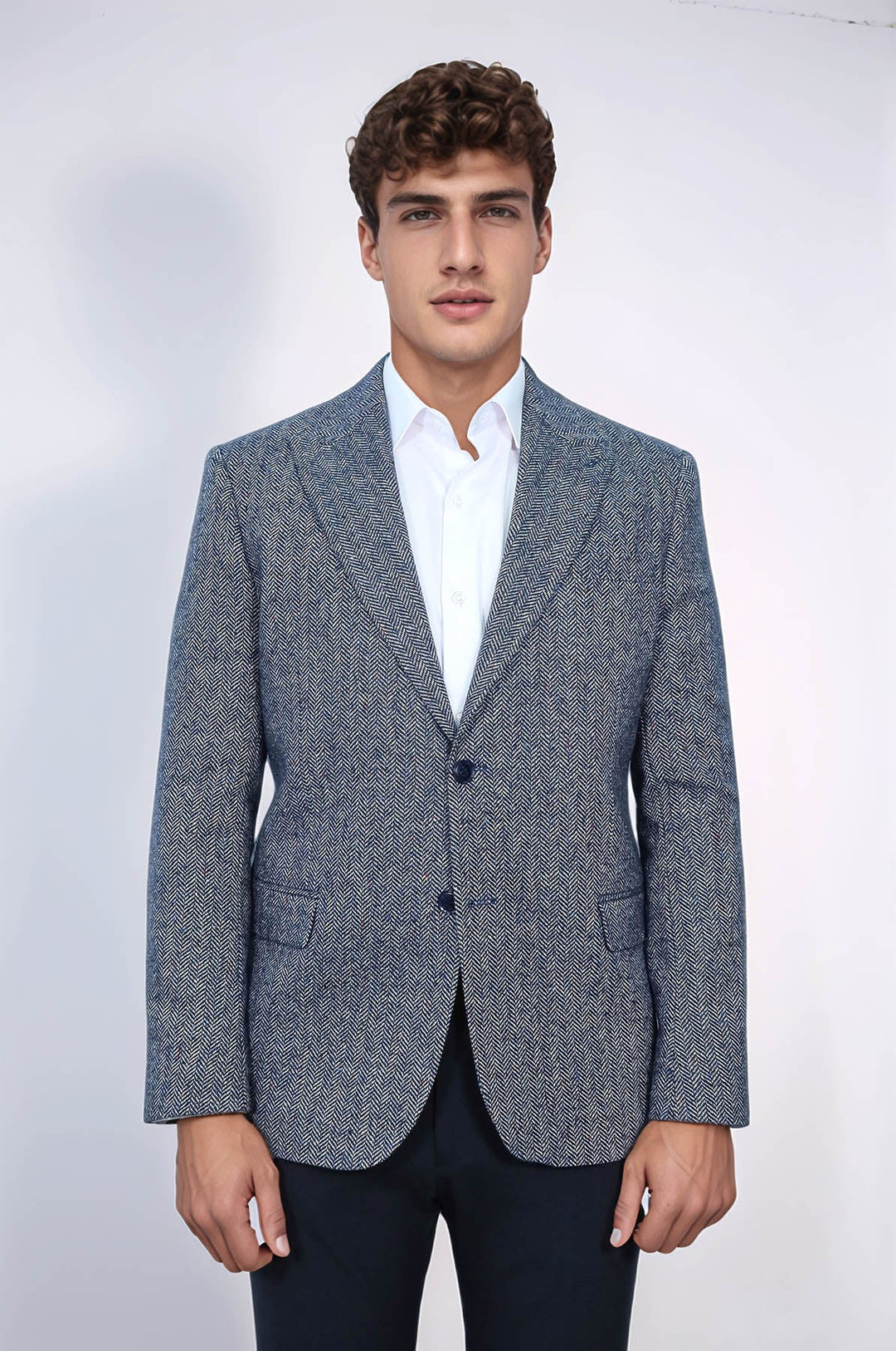 WSS Houndstooth Pattern Wool Blue Men Blazer  - Créteil