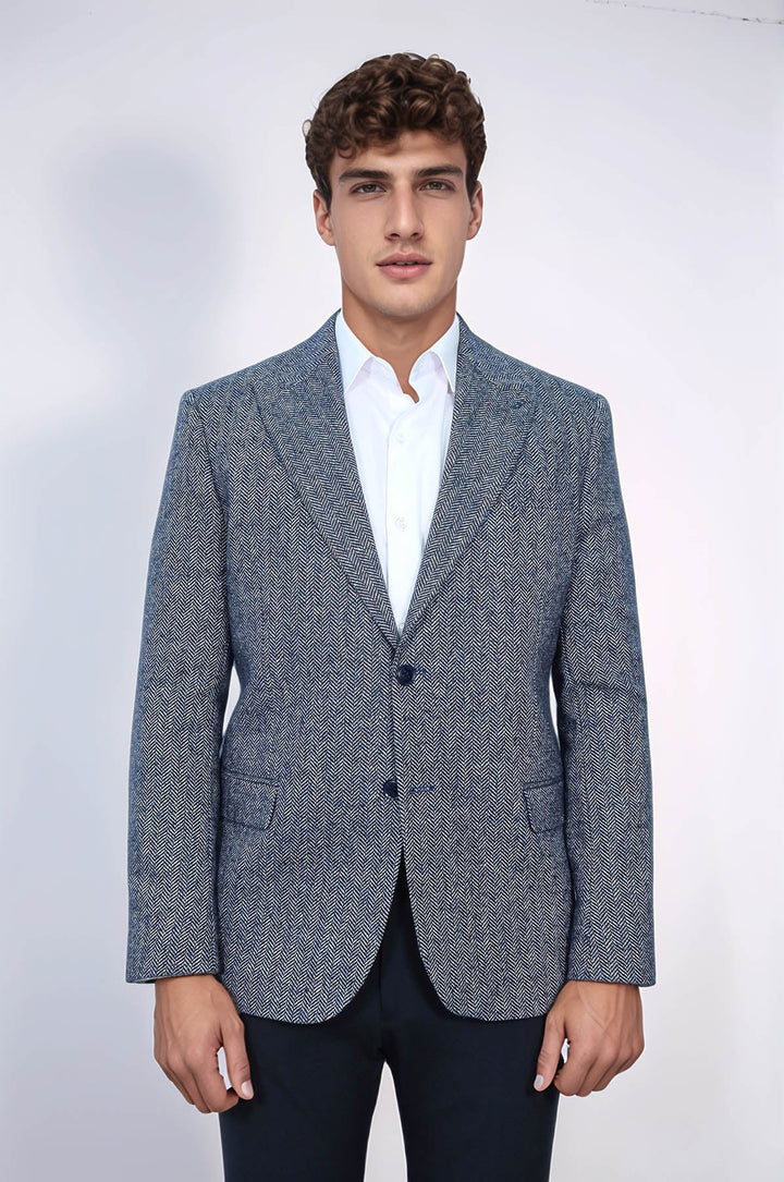 WSS Houndstooth Pattern Wool Blue Men Blazer  - Créteil