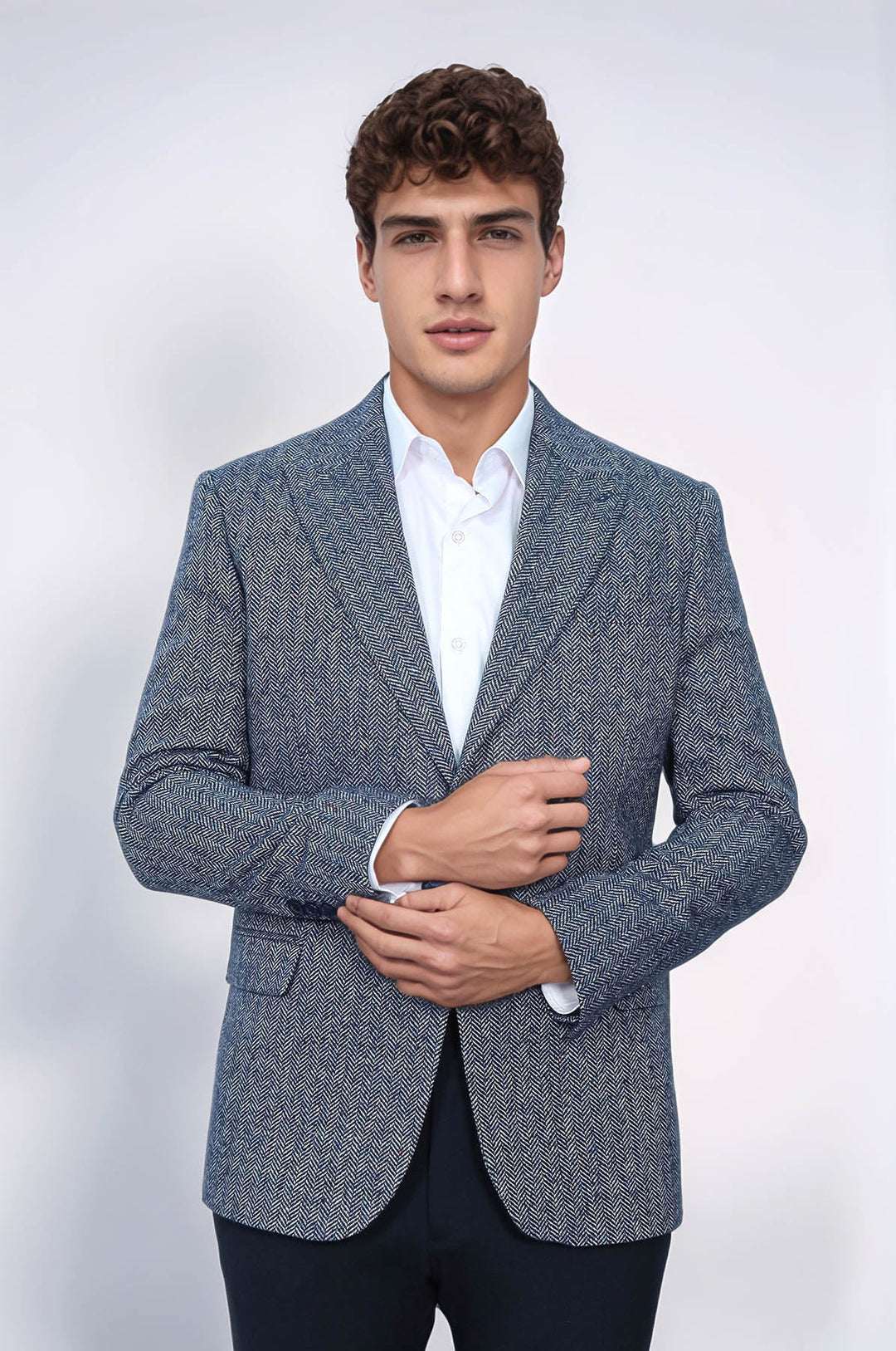 WSS Houndstooth Pattern Wool Blue Men Blazer  - Créteil