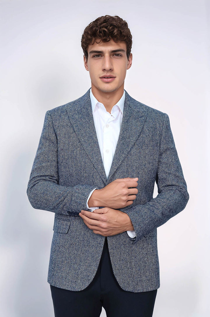 WSS Houndstooth Pattern Wool Blue Men Blazer  - Créteil