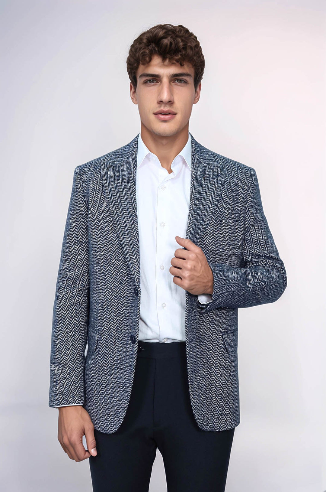 WSS Houndstooth Pattern Wool Blue Men Blazer  - Créteil