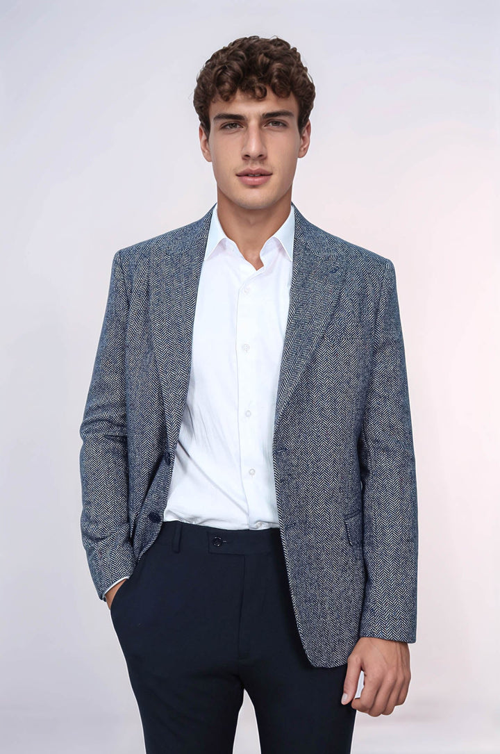 WSS Houndstooth Pattern Wool Blue Men Blazer  - Créteil