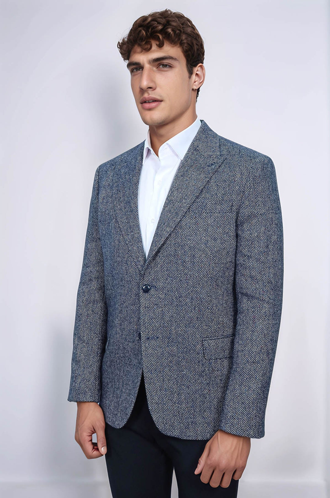 WSS Houndstooth Pattern Wool Blue Men Blazer  - Créteil