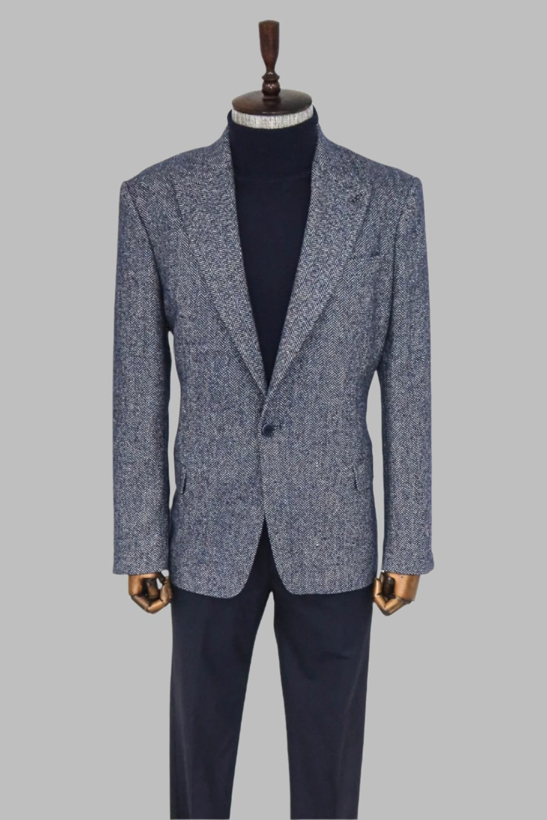 سترة WSS رجالية من الصوف باللون الأزرق بنقشة Houndstooth - سينجين