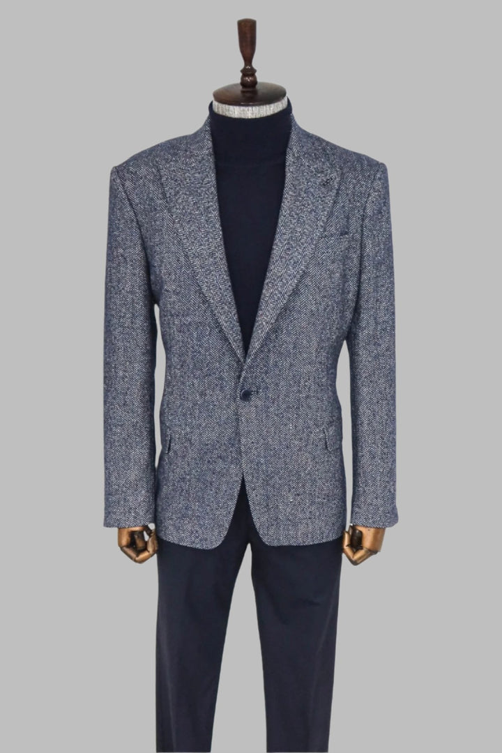 سترة WSS رجالية من الصوف باللون الأزرق بنقشة Houndstooth - سينجين