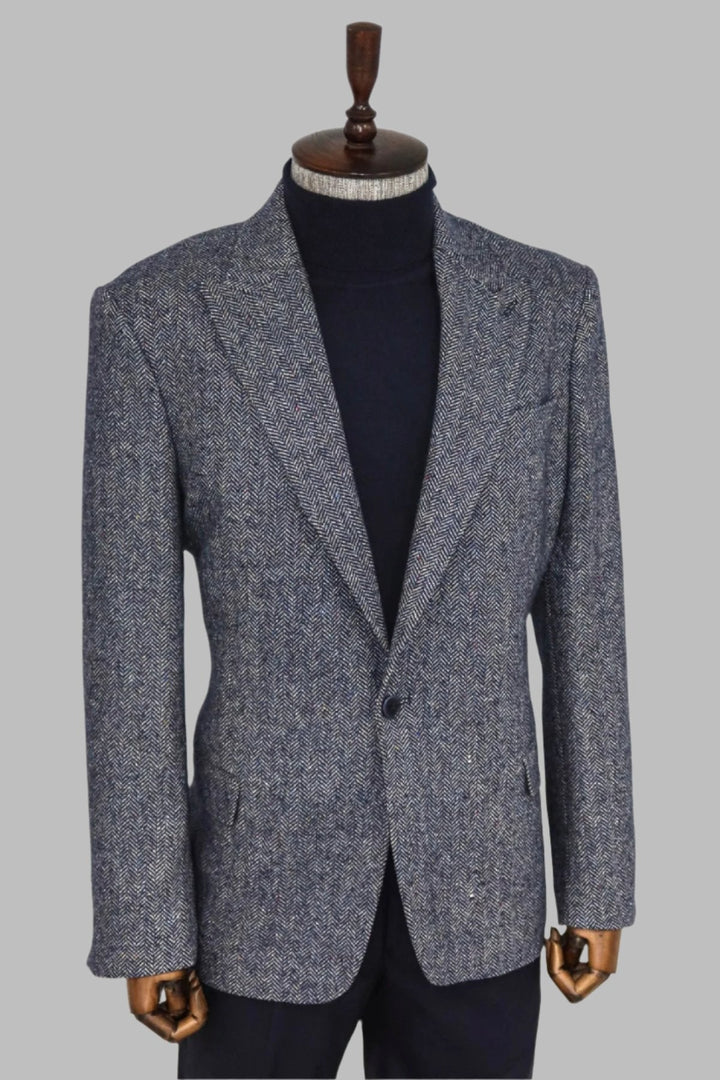 سترة WSS رجالية من الصوف باللون الأزرق بنقشة Houndstooth - سينجين