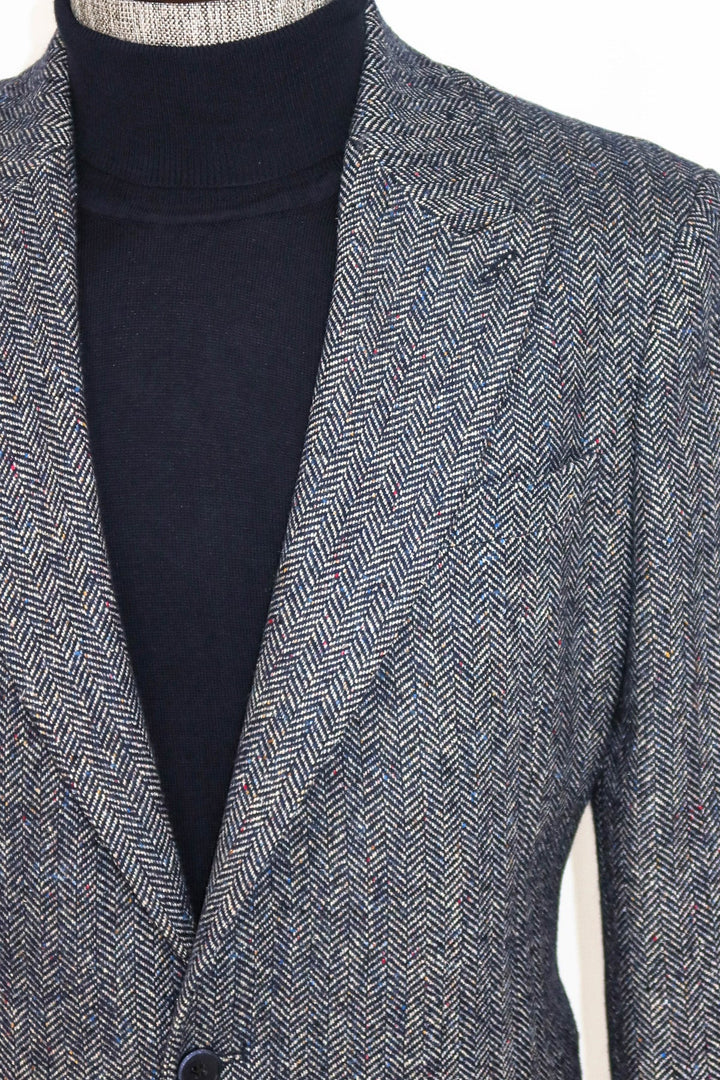 سترة WSS رجالية من الصوف باللون الأزرق بنقشة Houndstooth - سينجين