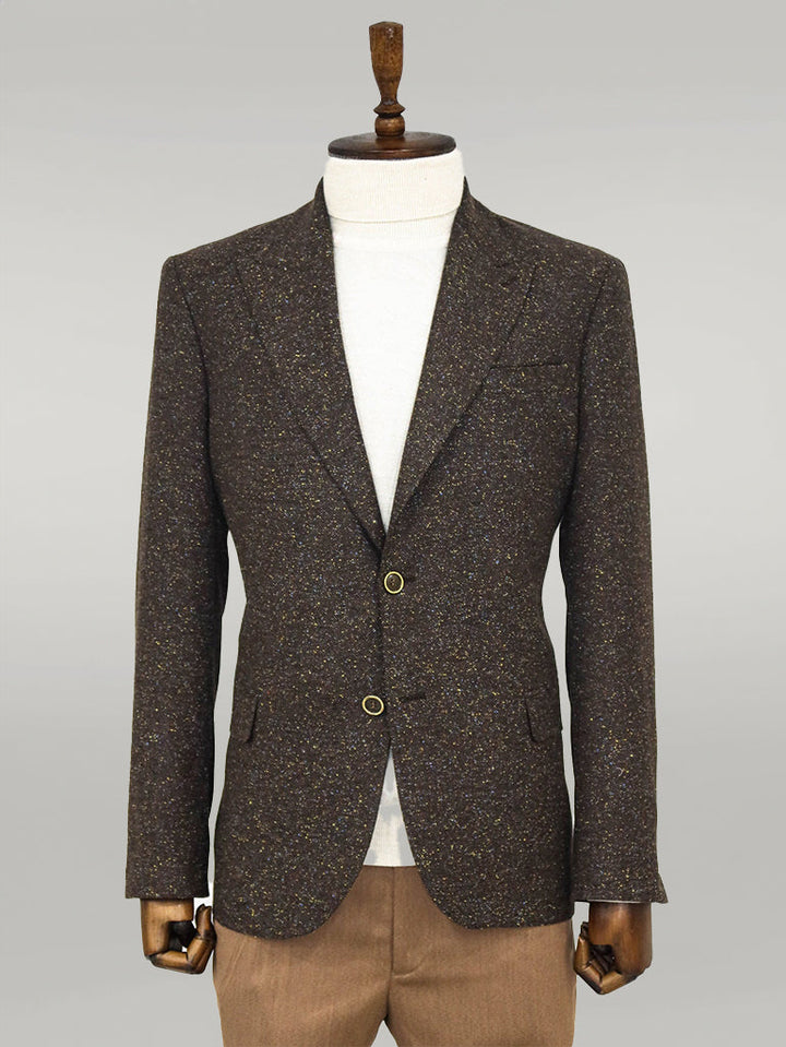 WSS Houndstooth Pattern Wool Brown Men Blazer  - Singen