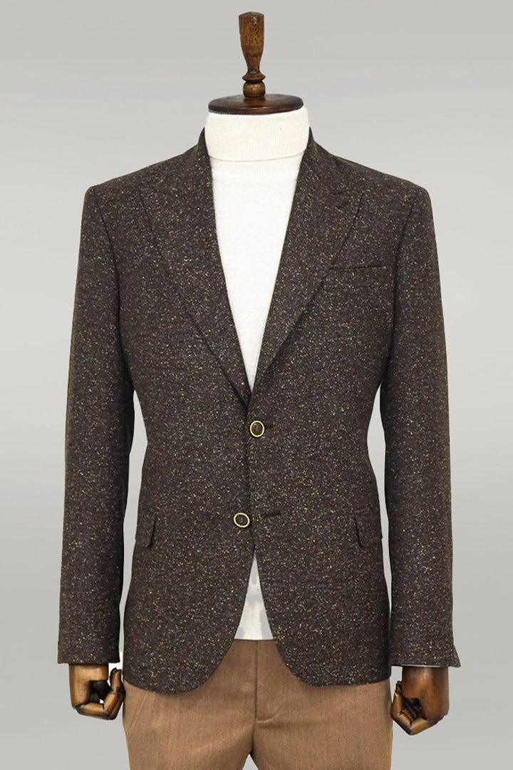 WSS Houndstooth Pattern Wool Brown Men Blazer  - Singen
