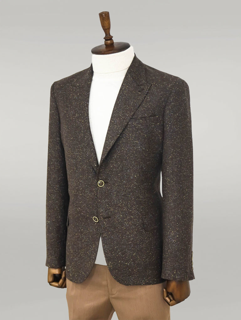 WSS Houndstooth Pattern Wool Brown Men Blazer  - Singen