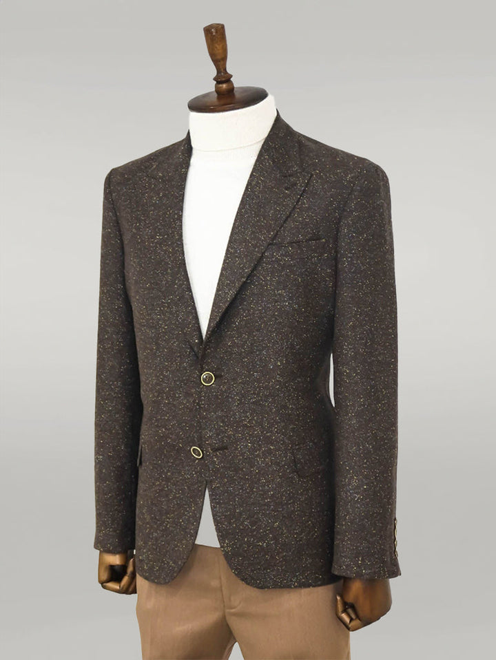 WSS Houndstooth Pattern Wool Brown Men Blazer  - Singen