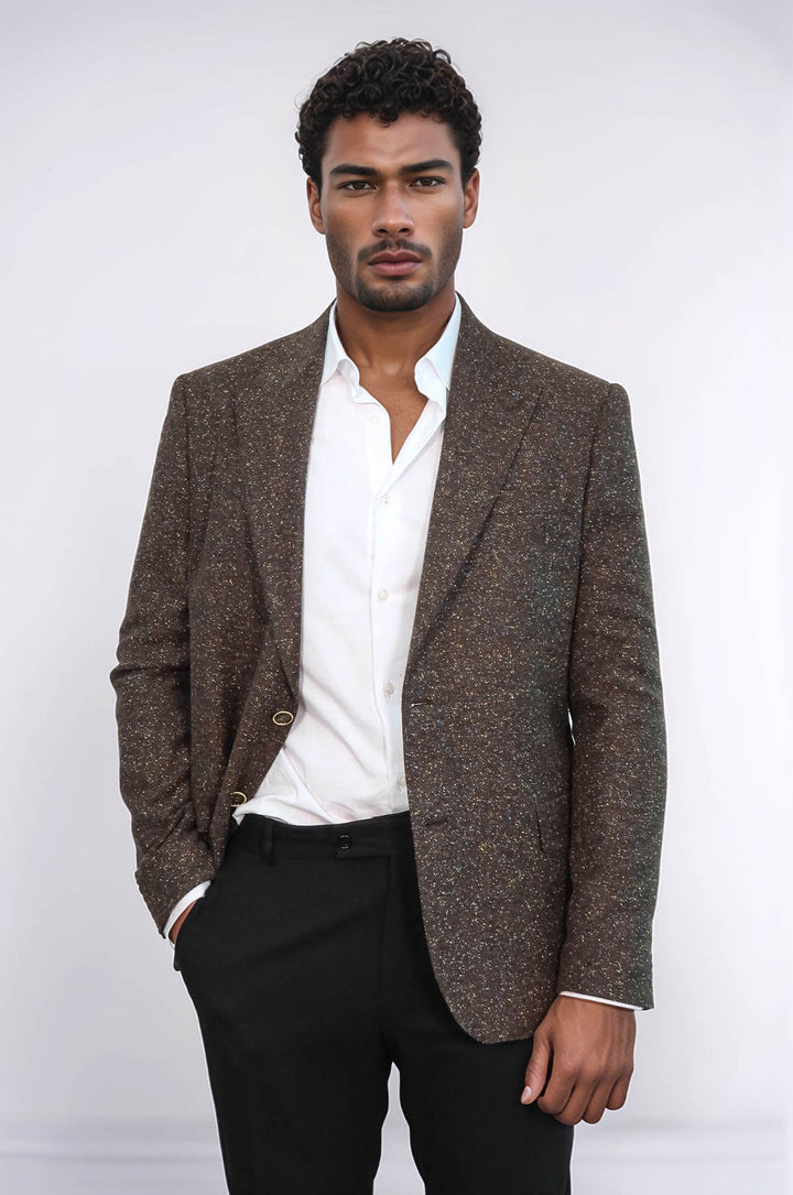 WSS Houndstooth Pattern Wool Brown Men Blazer  - Scottsdale