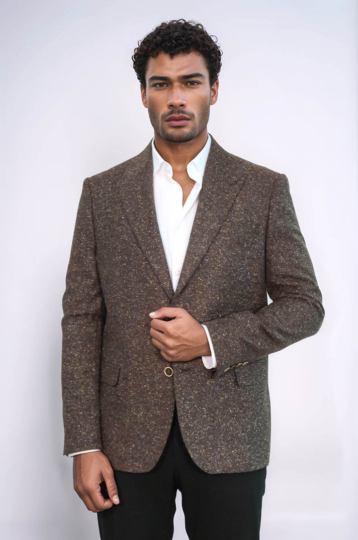WSS Houndstooth Pattern Wool Brown Men Blazer  - Scottsdale