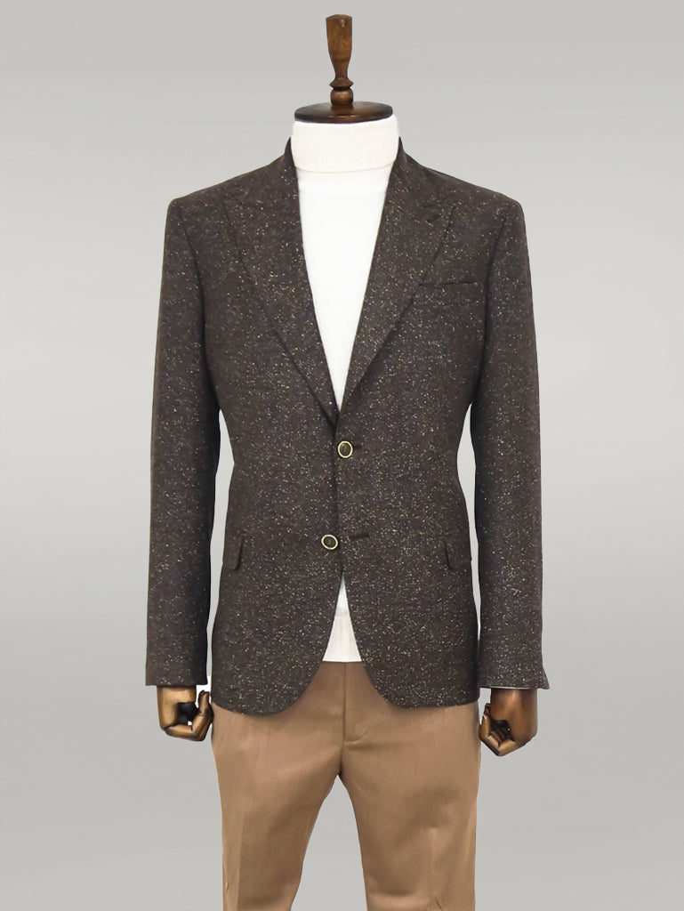 WSS Houndstooth Pattern Wool Brown Men Blazer  - Singen