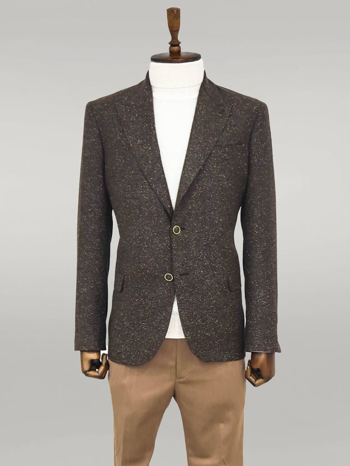 WSS Houndstooth Pattern Wool Brown Men Blazer  - Singen
