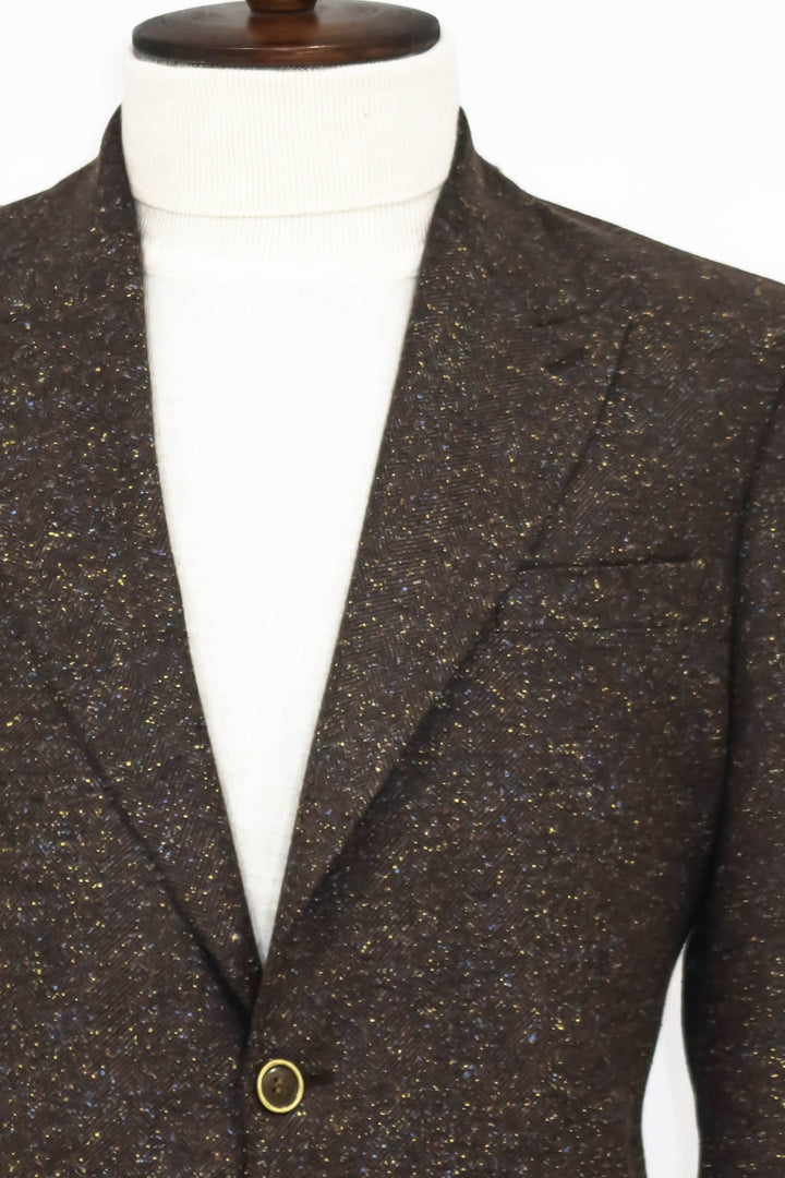 WSS Houndstooth Pattern Wool Brown Men Blazer  - Singen