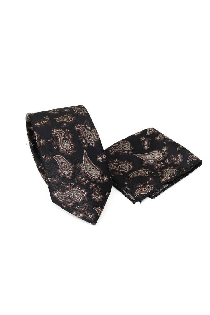 WSS Black Paisley Pattern Tie and Handkerchief Set  - Göppingen